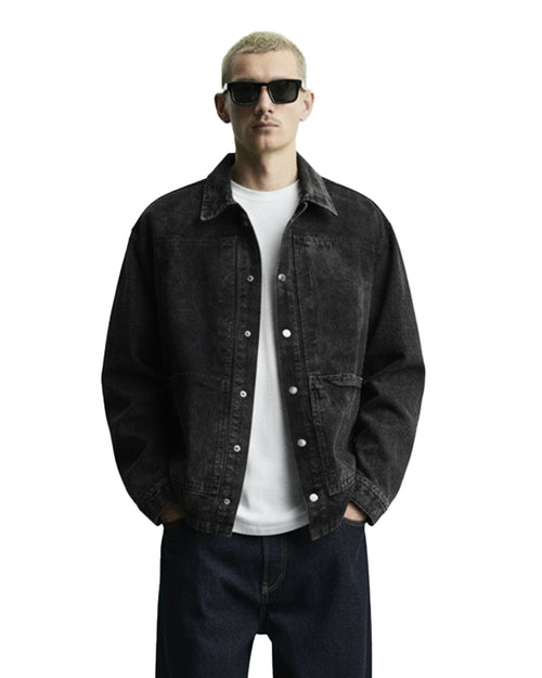 Black Long Sleeve Stitched Denim Overshirt